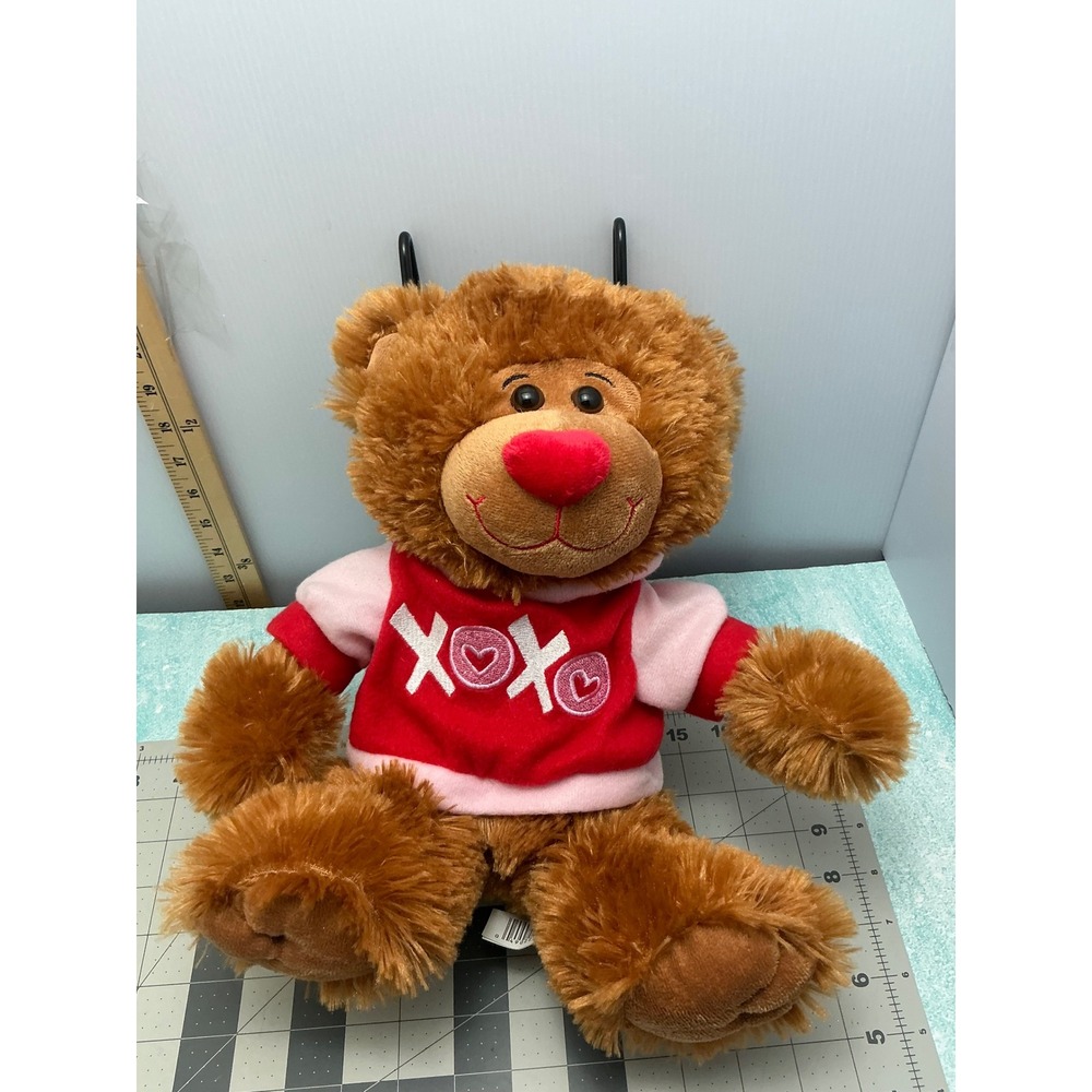 Valentine XOXO Teddy Bear Brown Shaggy Plush Red Pink Hoodie 12 Inch